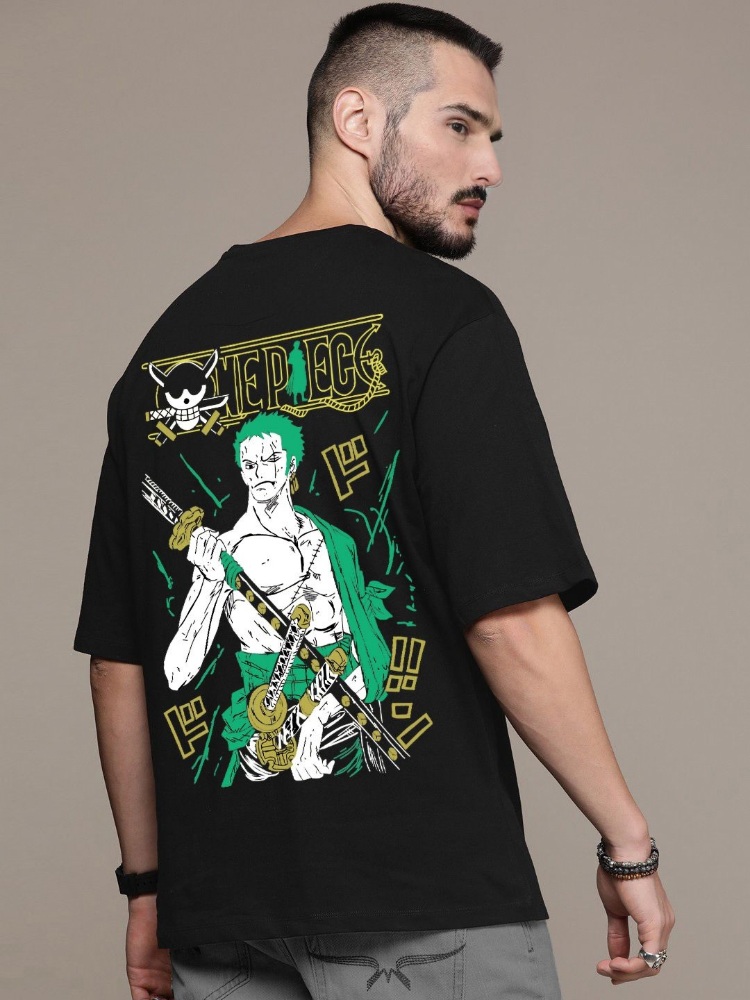 

Manlino Unisex Printed Drop-Shoulder Sleeves T-shirt, Black