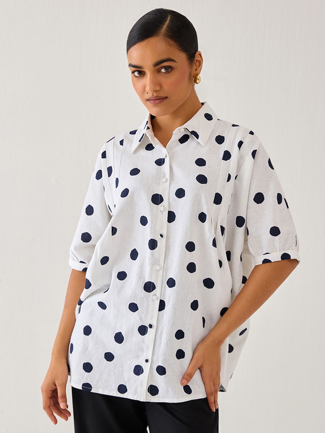 

Ancestry Women Polka Dot Opaque Printed Formal Shirt, White