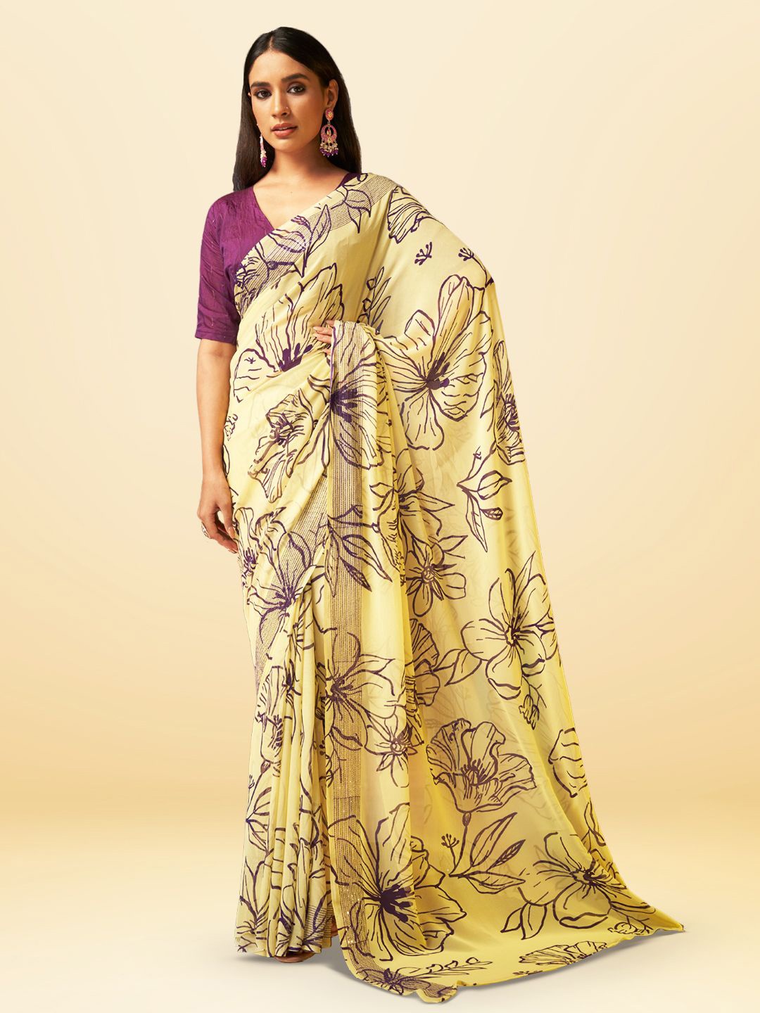 

SARHA Floral Pure Georgette Saree, Yellow