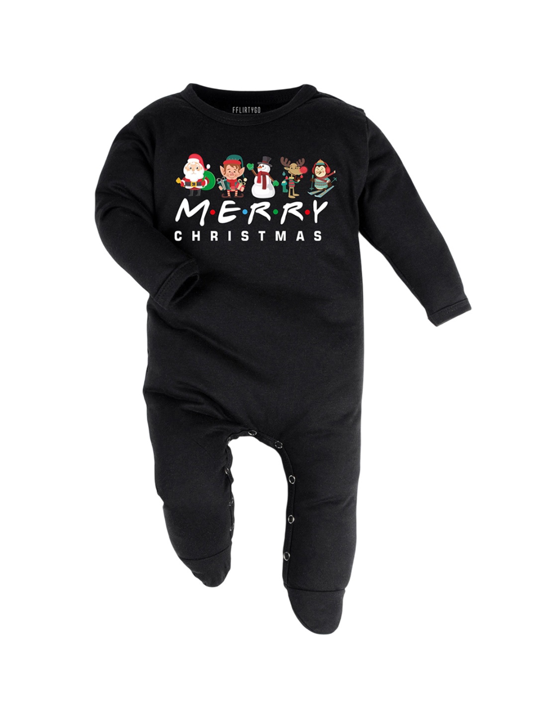 

FFLIRTYGO Christmas Kids Printed Pure Cotton Sleepsuit, Black