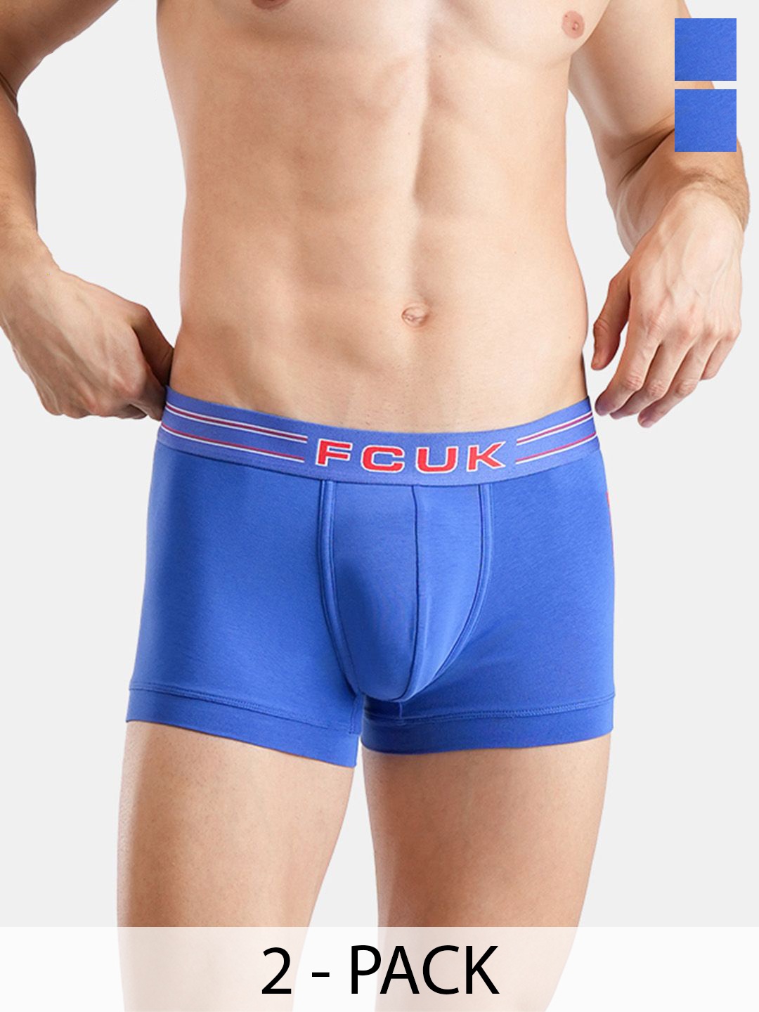 

FCUK Pack Of 2 Mid-Rise Breathability Short Trunk GALDHAWK-TDAZZLING BLUES, Blue