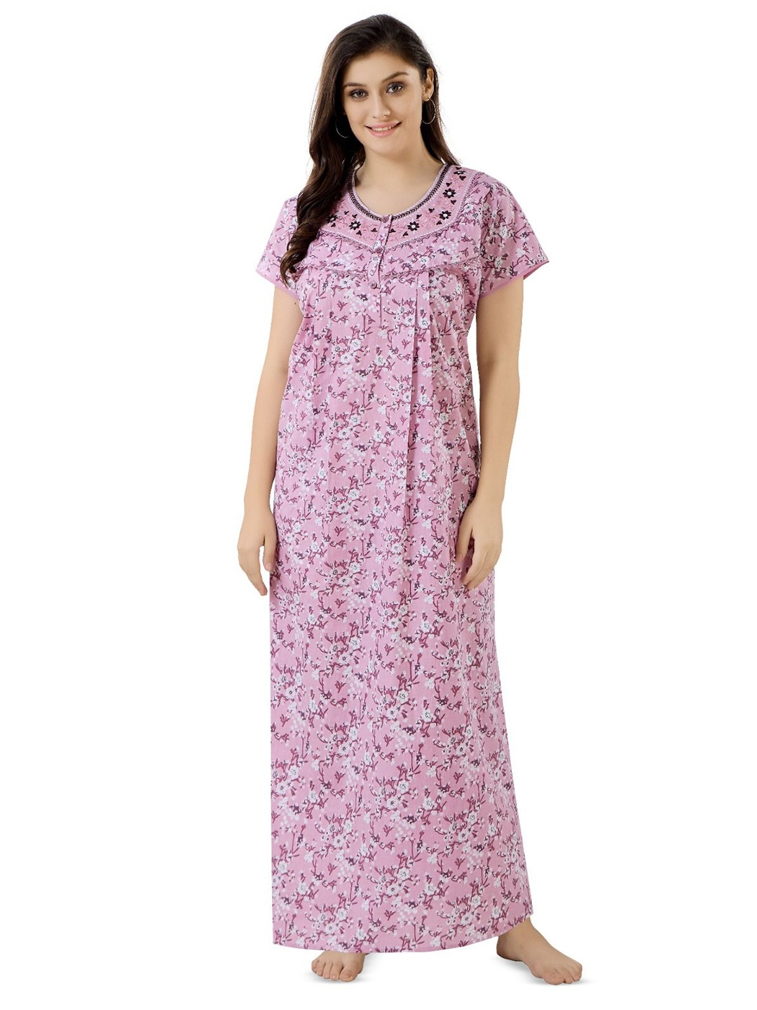 

Soulemo Floral Printed Pure Cotton Maxi Nightdress, Pink
