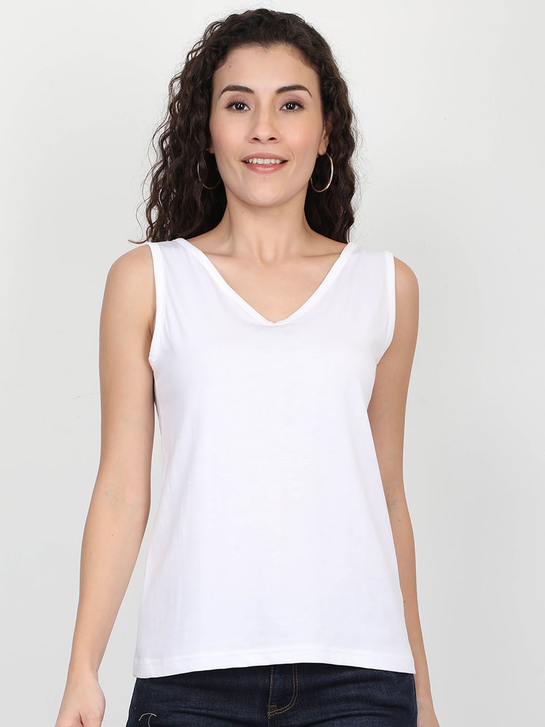 

ECOLINE Clothing Women Cotton V-Neck Tank Top, White