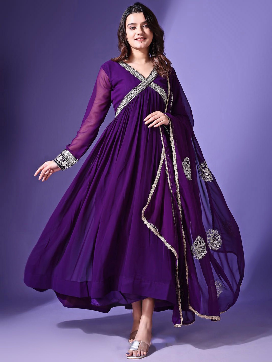 

Fashionuma Women Georgette Kurta, Purple