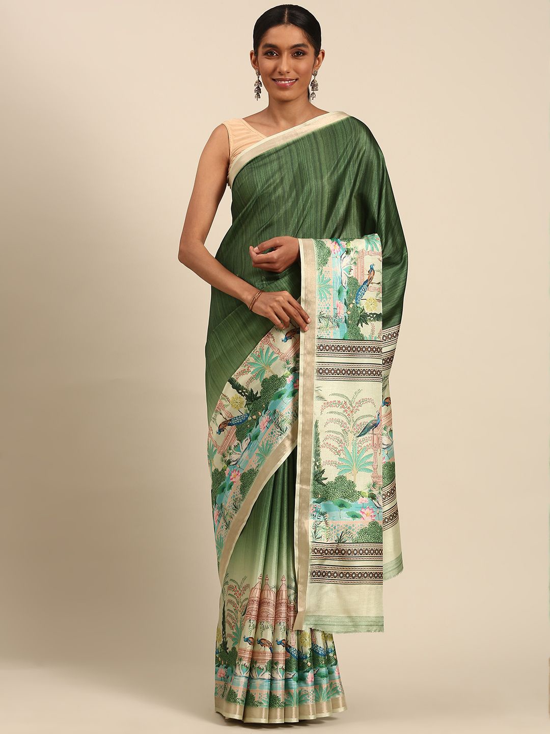 

Fashion Petals Paisley Tussar Saree, Green