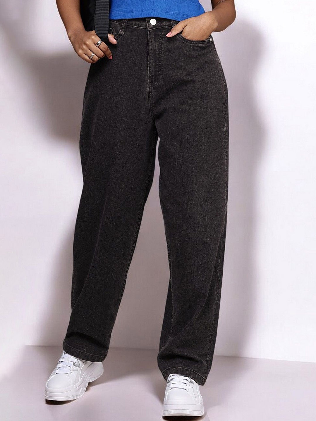 

GUTI Women Wide Leg High-Rise Stretchable Jeans, Black
