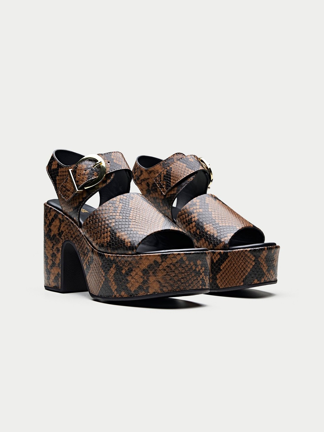 

Oroh Leather Party Platform Sandals with Buckles, Brown