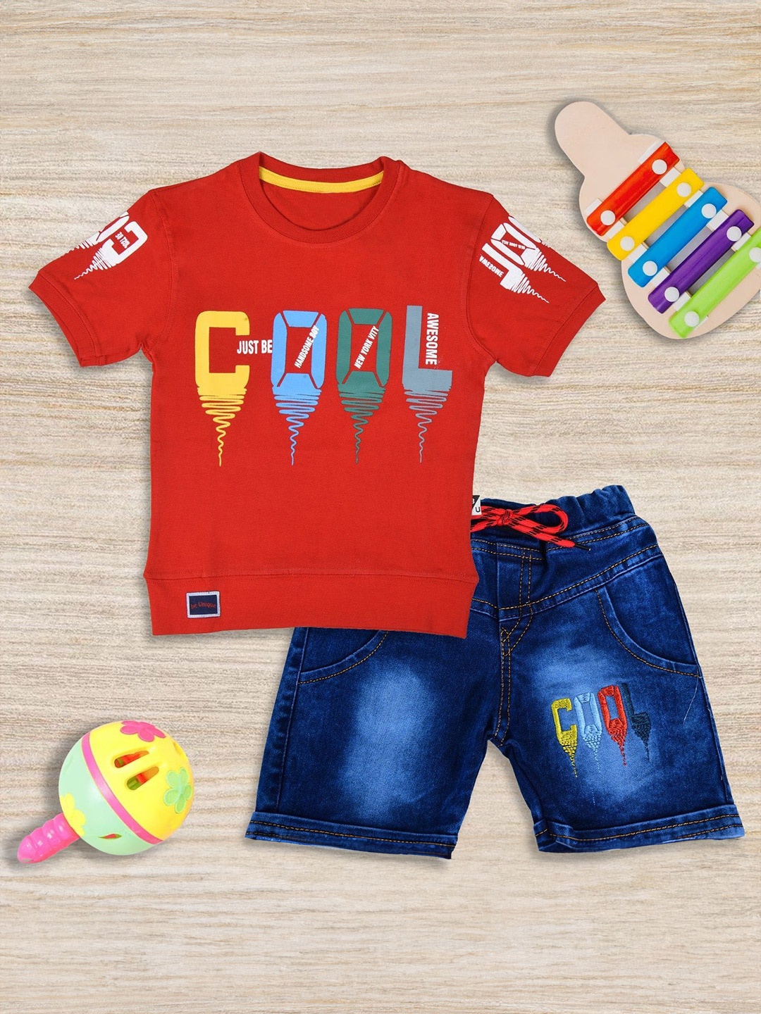 

BAESD Boys Printed T-shirt with Shorts, Red