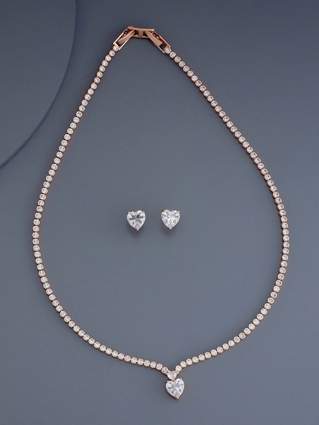 

Kushal's Fashion Jewellery Rose Gold Plated Cubic Zirconia Stone Studded Jewellery Set
