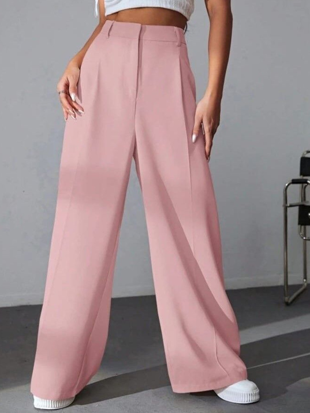 

Next One Women Smart Loose Fit High-Rise Easy Wash Pleated Trousers, Pink