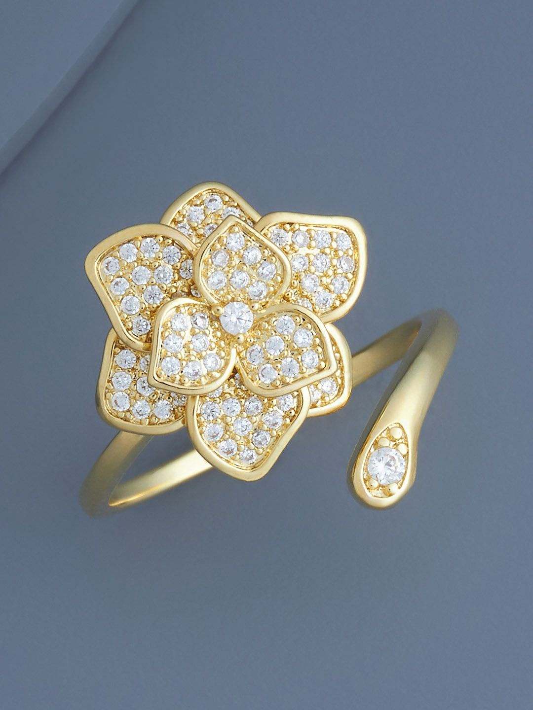 

Kushal's Fashion Jewellery Gold-Plated CZ-Studded Adjustable Finger Ring