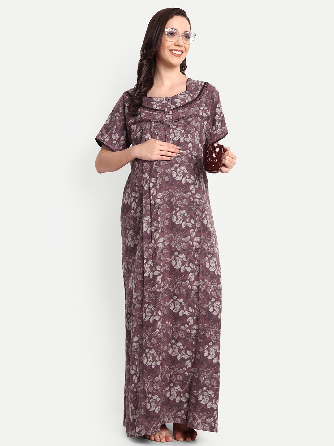 

THE MAMA KLUB Printed Maxi Nightdress, Burgundy