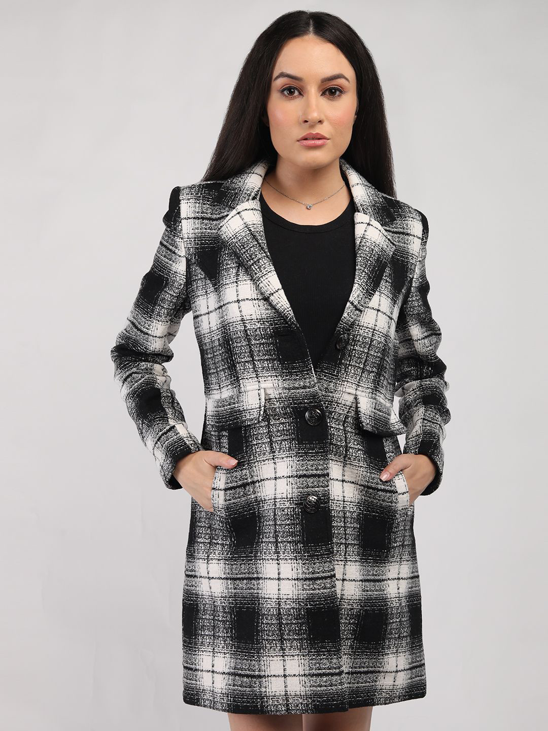 

The Roadster Lifestyle Co Single Breasted Checked Duffle Coat, Black