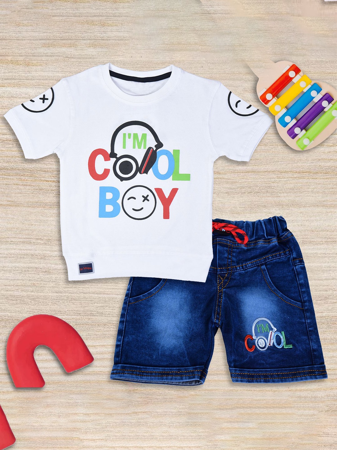

BAESD Boys Printed T-shirt with Shorts, Navy blue