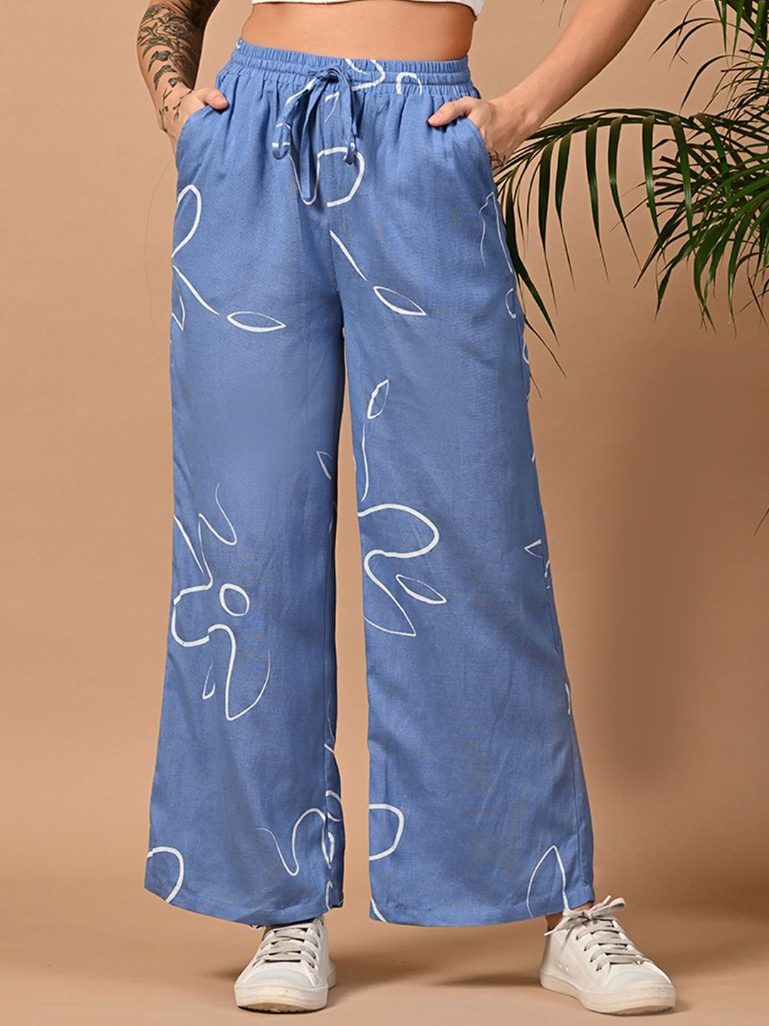 

all about you Women Printed Trousers, Blue