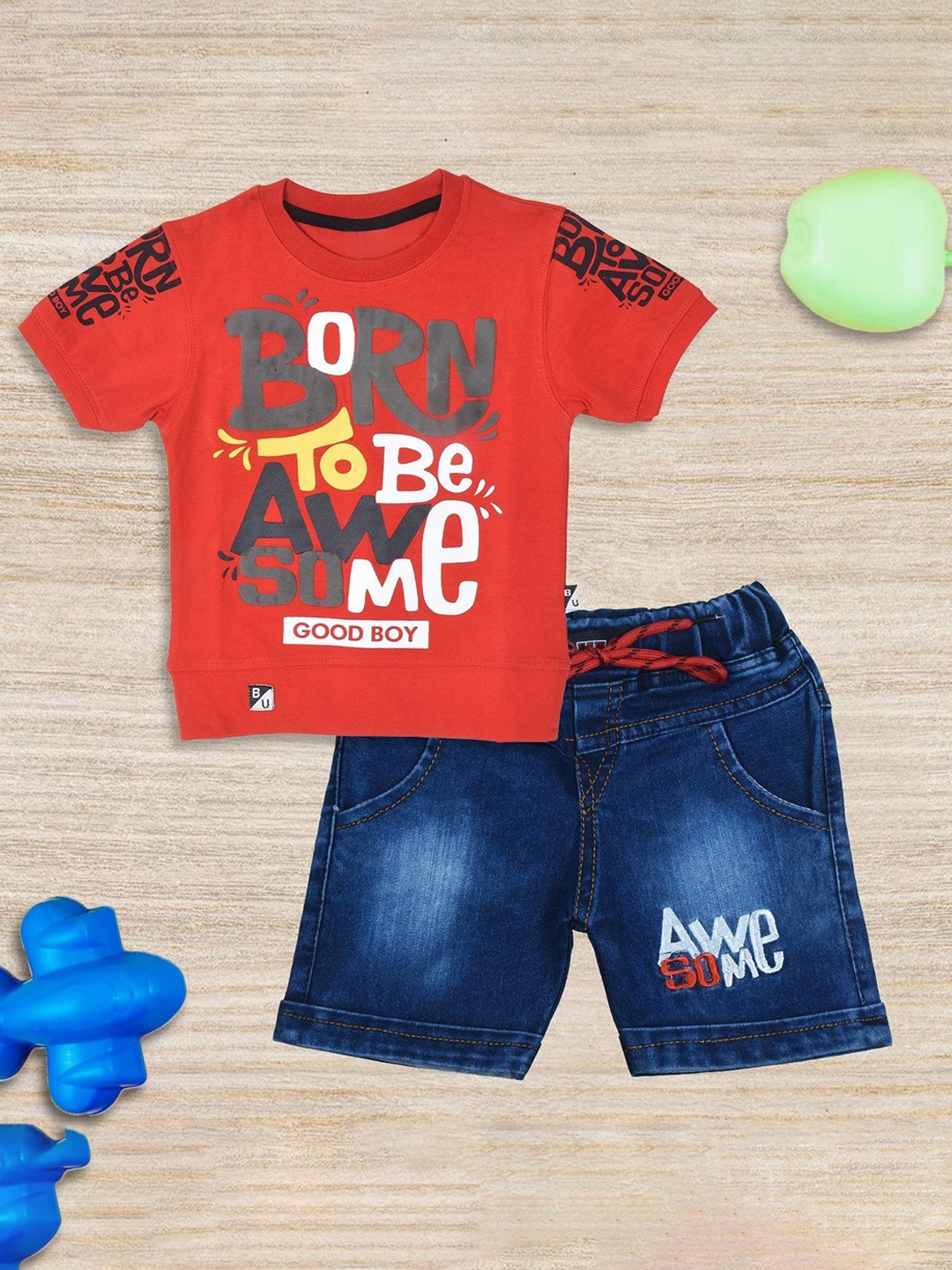 

BAESD Boys Printed T-shirt with Shorts, Red