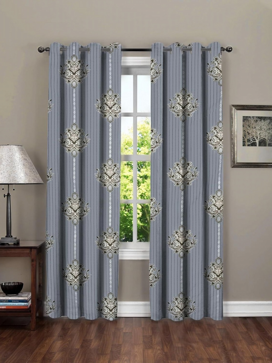 

Aura Grey & Brown Set of 2 Floral Door Curtain