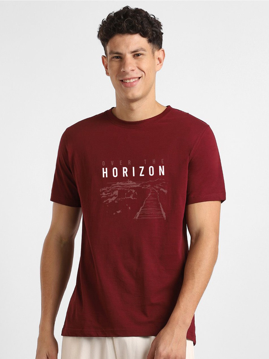 

NOBERO Men Typography Printed T-shirt, Maroon