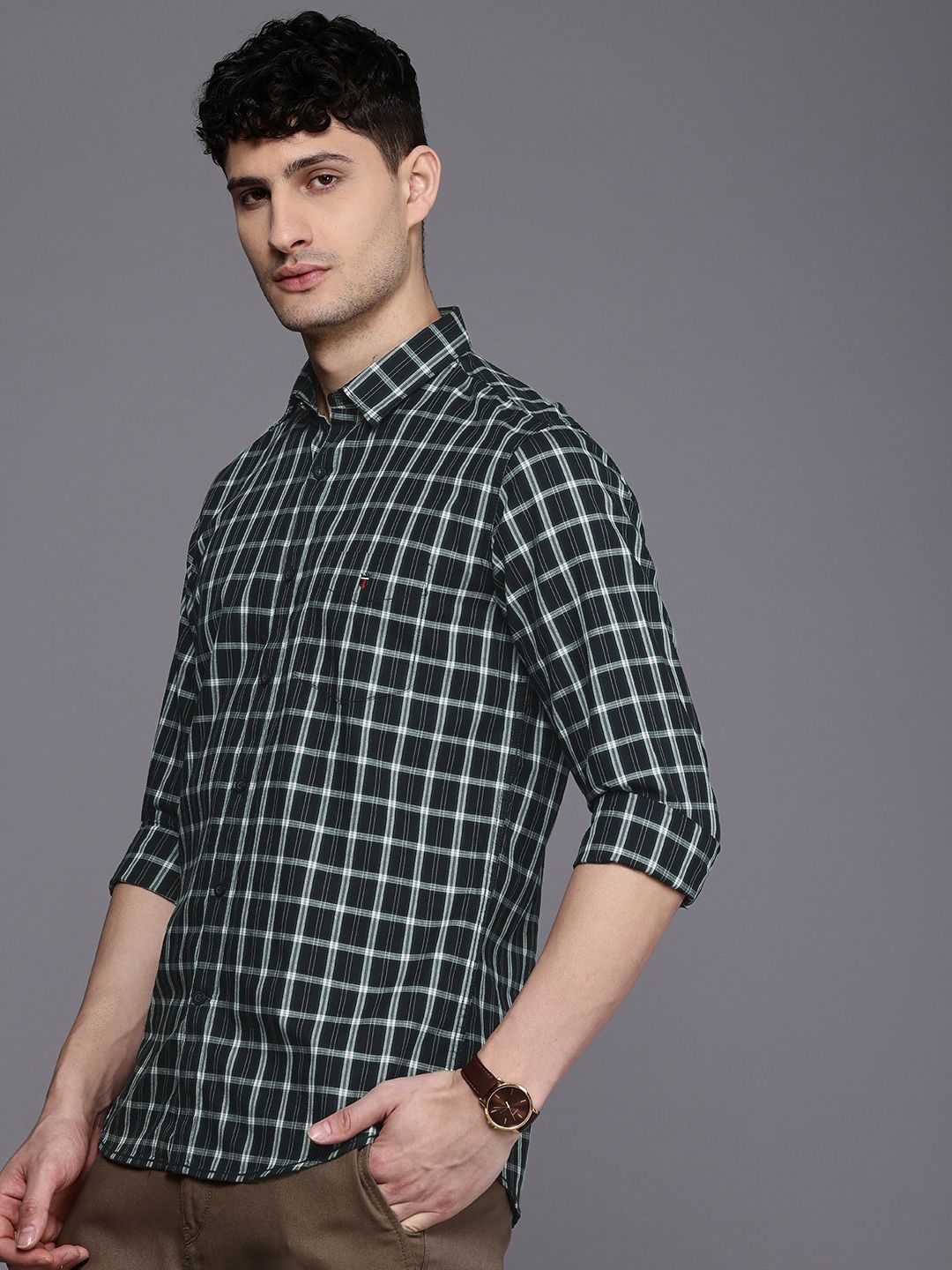 

Louis Philippe Sport Super Slim Fit Checked Pure Cotton Casual Shirt, Black