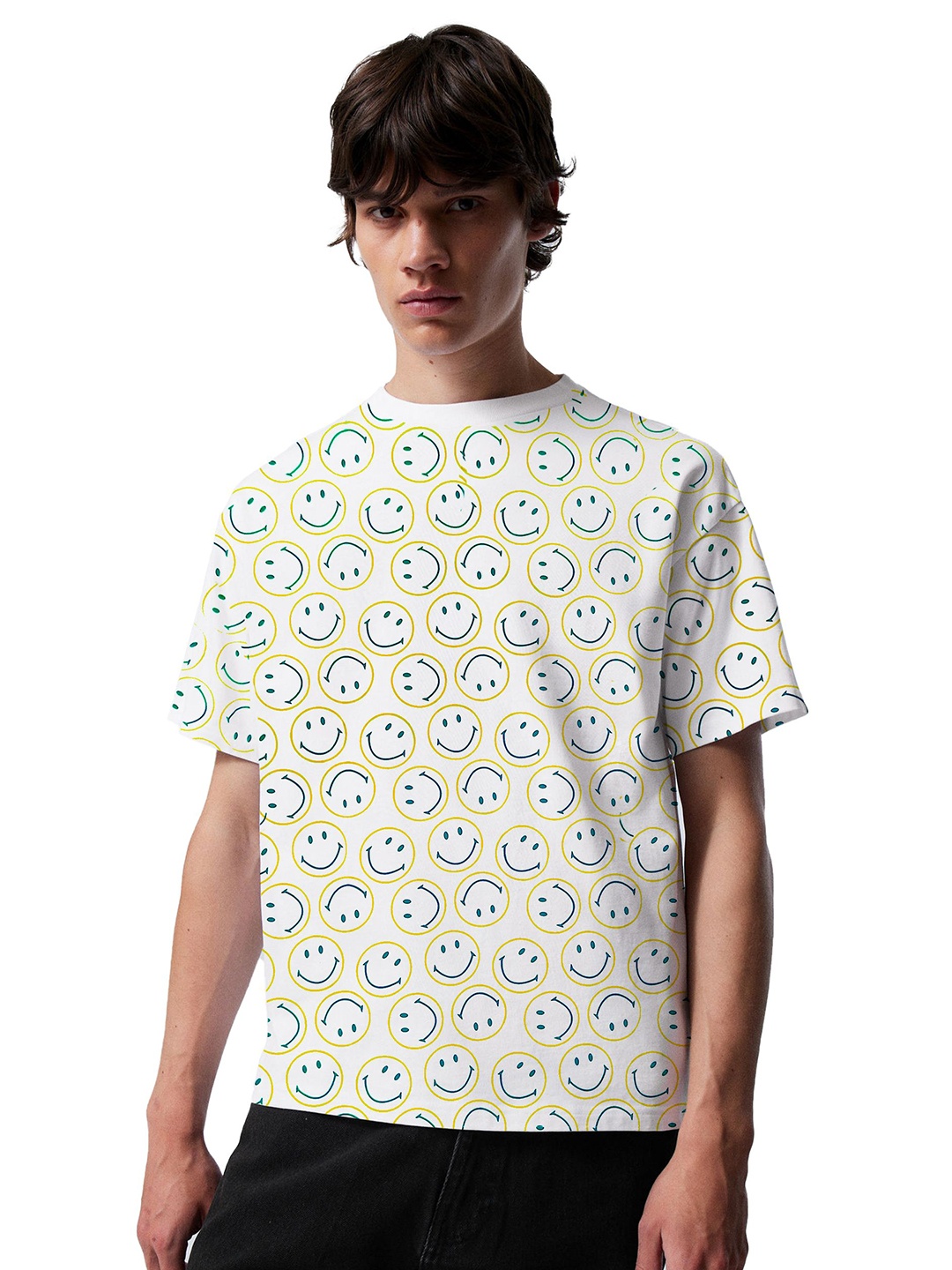 

SONIBROS Men Floral Printed Extended Sleeves Raw Edge T-shirt, Cream