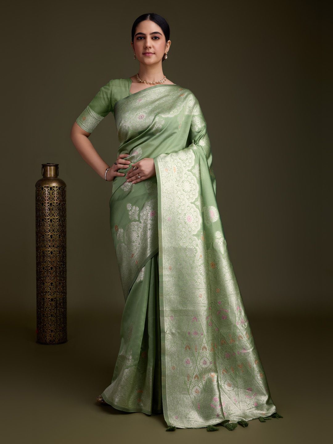 

Meena Bazaar Woven Design Zari Art Silk Saree, Green