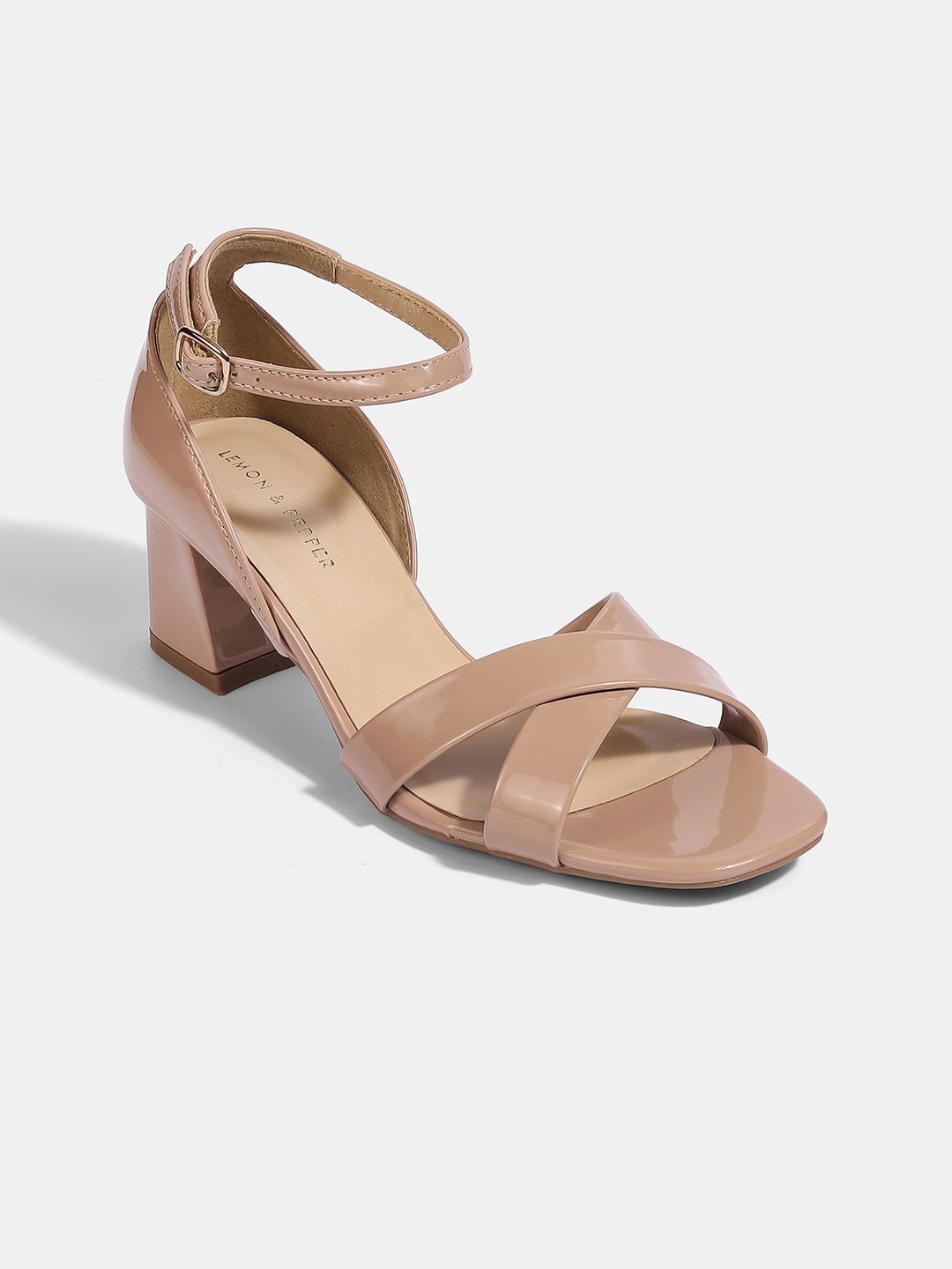 

LEMON & PEPPER Block Sandals with Buckles, Peach