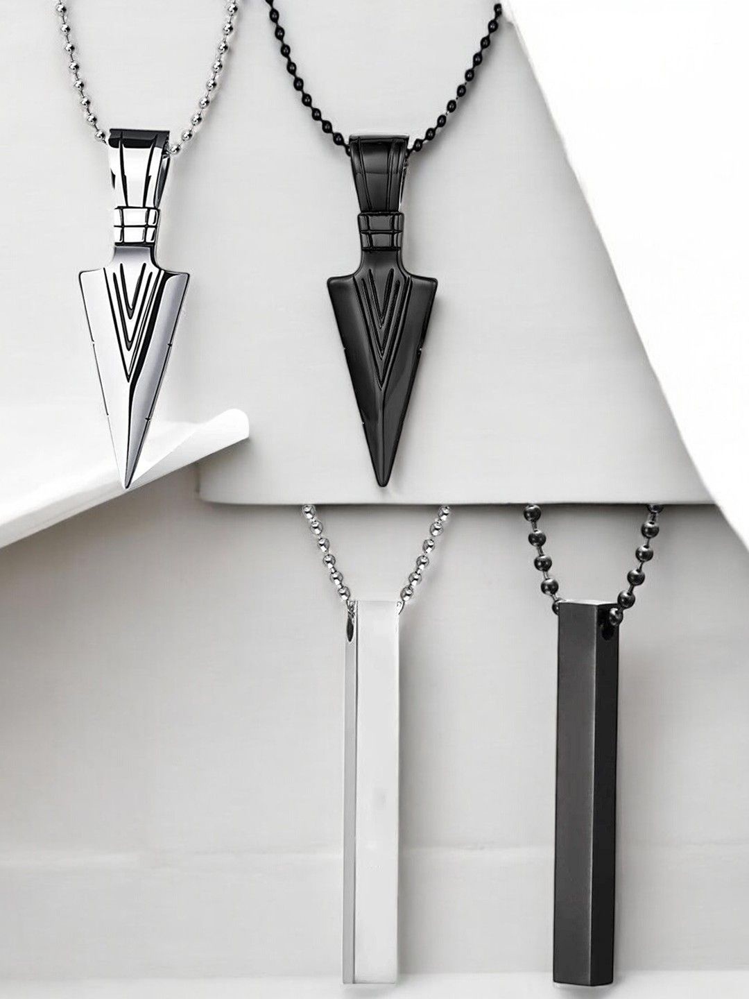 

fabula Triangular Pendants with Chains, Silver