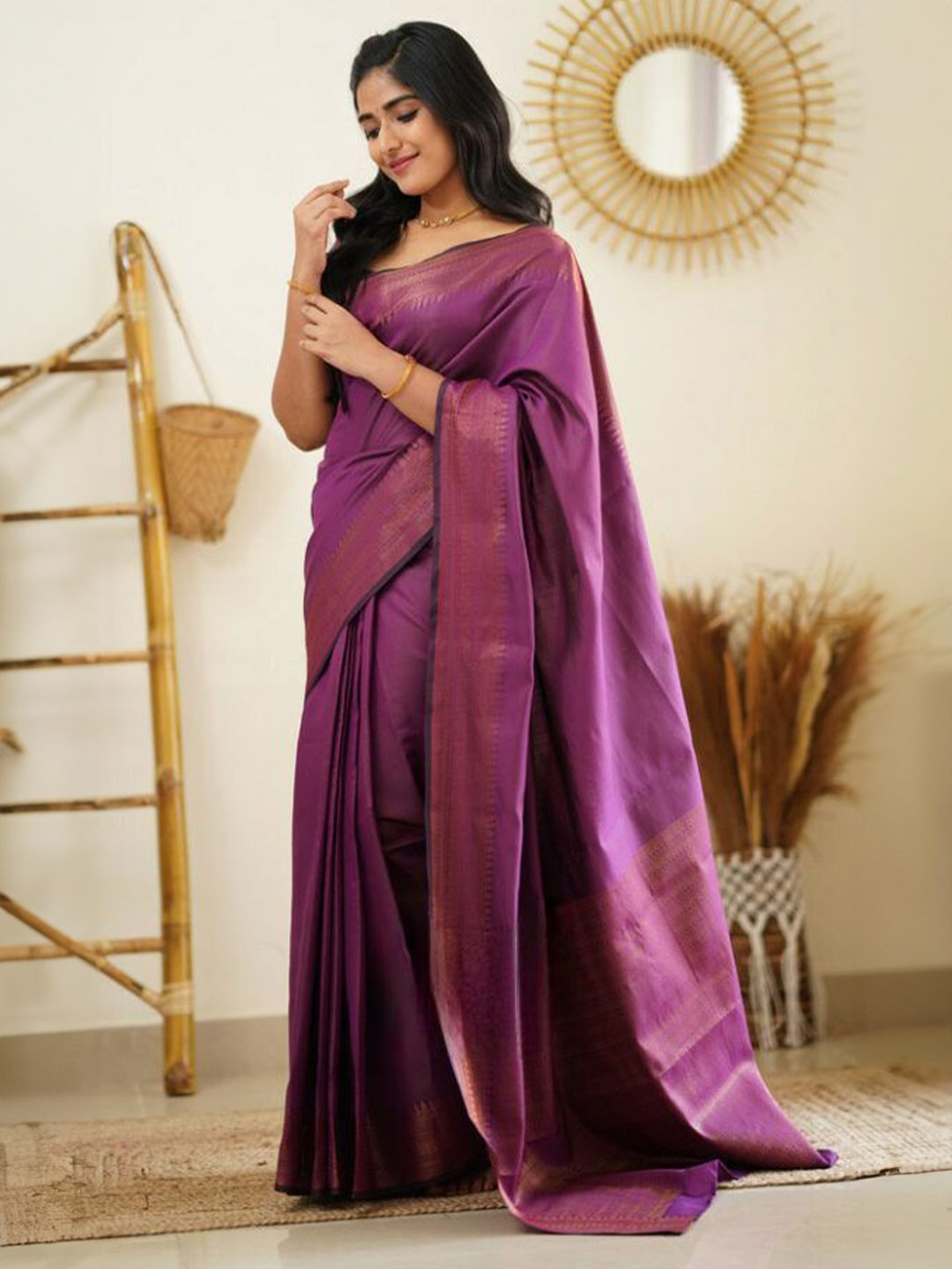 

Jinax Woven Design Zari Pure Silk Banarasi Saree, Purple