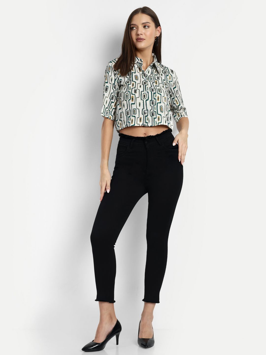 

Oh Rare Women Opaque Printed Casual Shirt, White