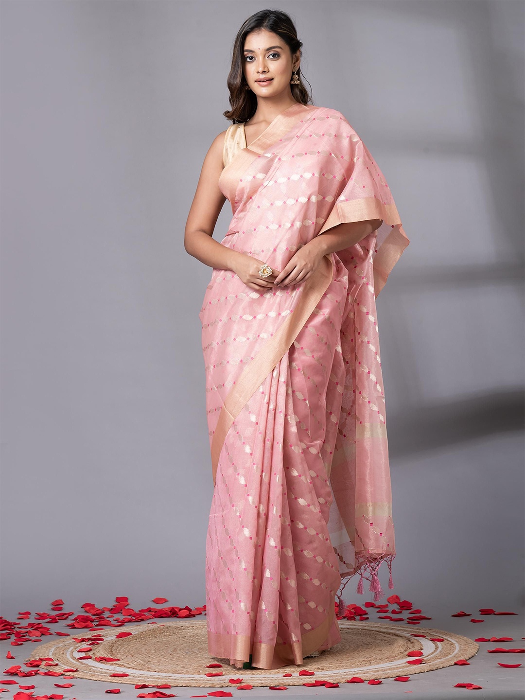 

VIBHAVARI Zari Fusion Saree, Pink