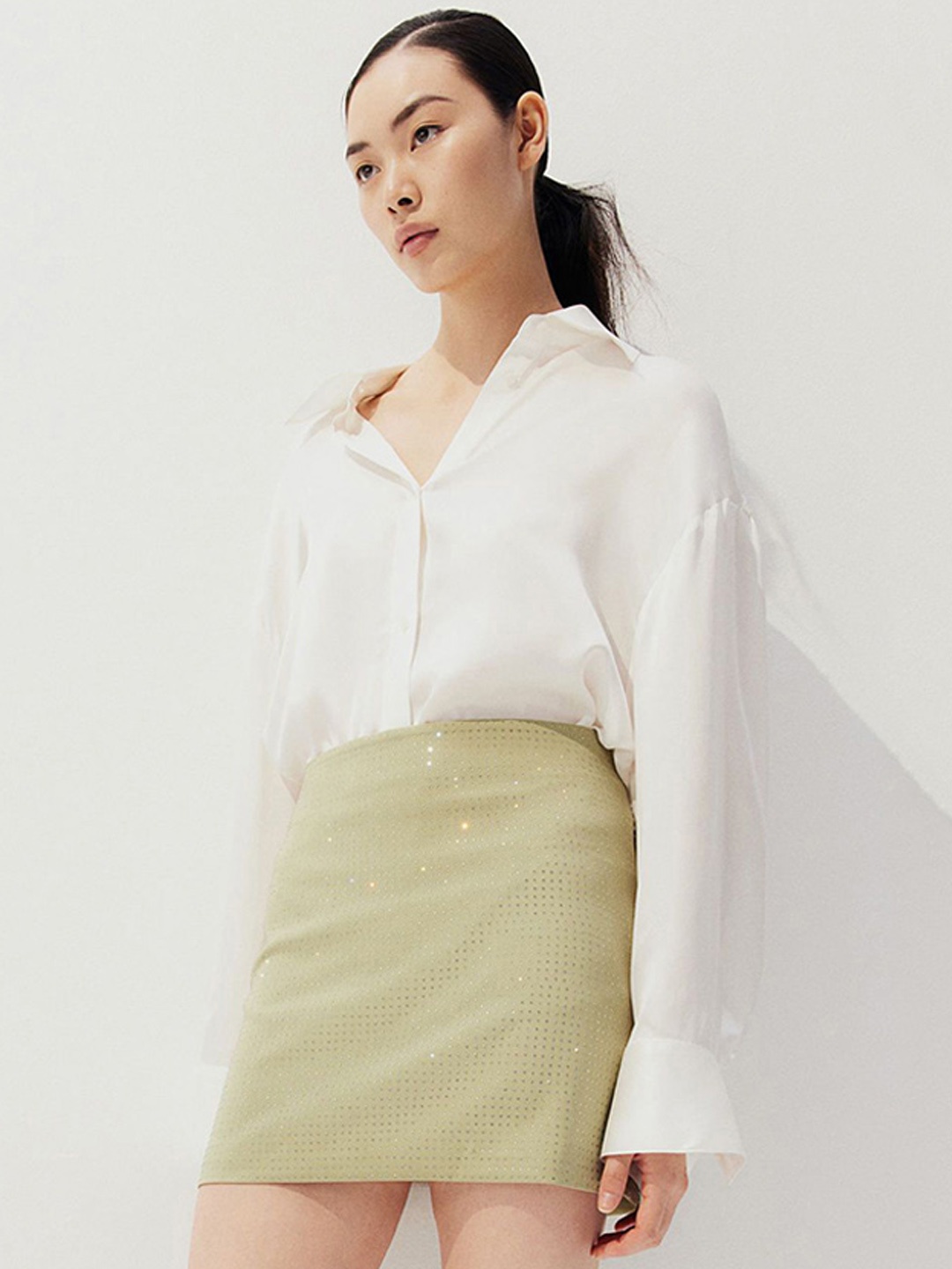

H&M Women Rhinestone-Embellished Mini Skirt, Green