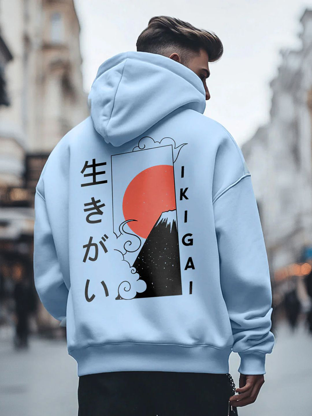 

NOBERO Men Oversized Back Print Hooded Sweatshirts, Blue