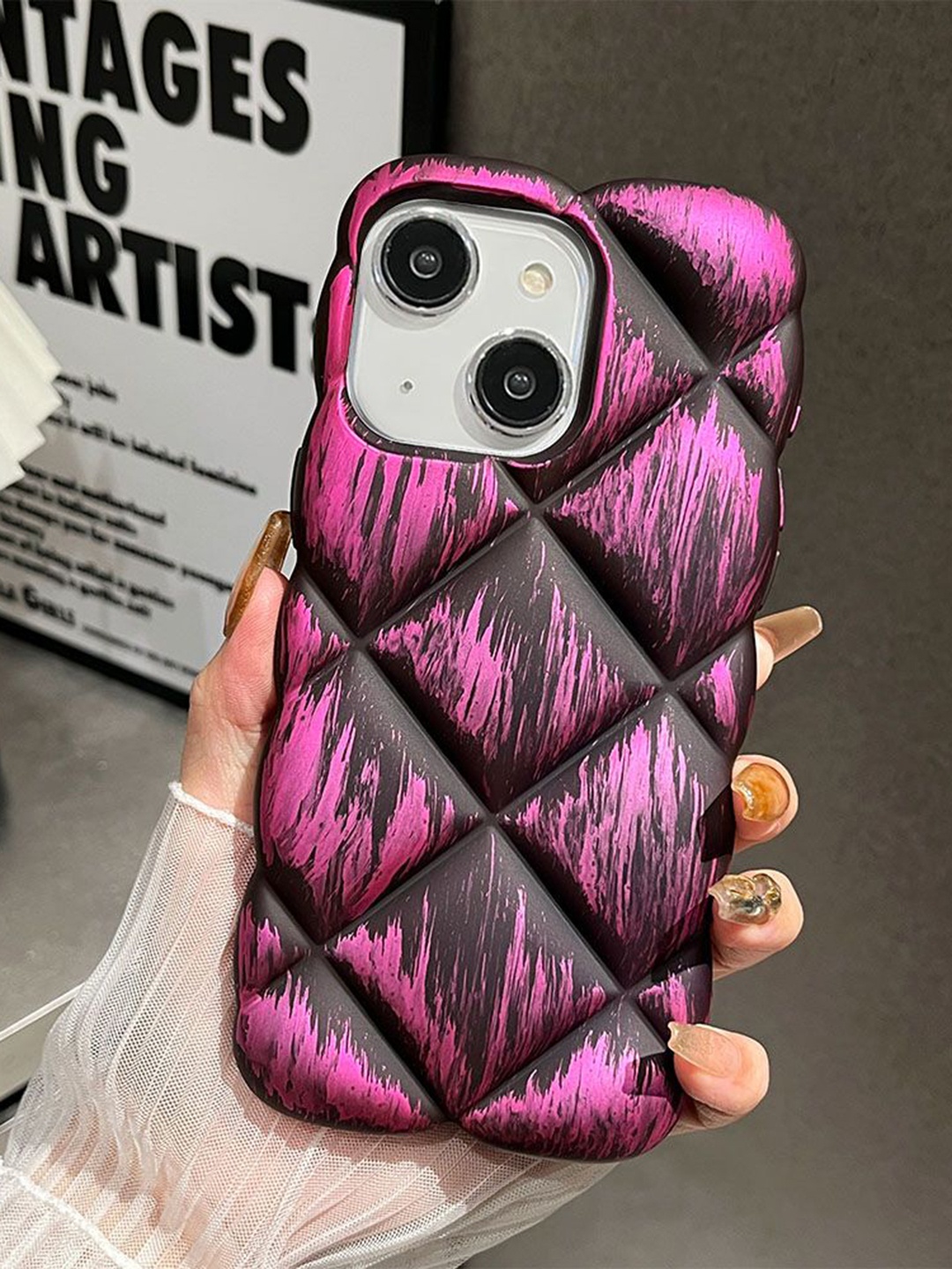

Luxury Kase Geometric Printed iPhone 14 Back Case Mobile Accessories, Pink