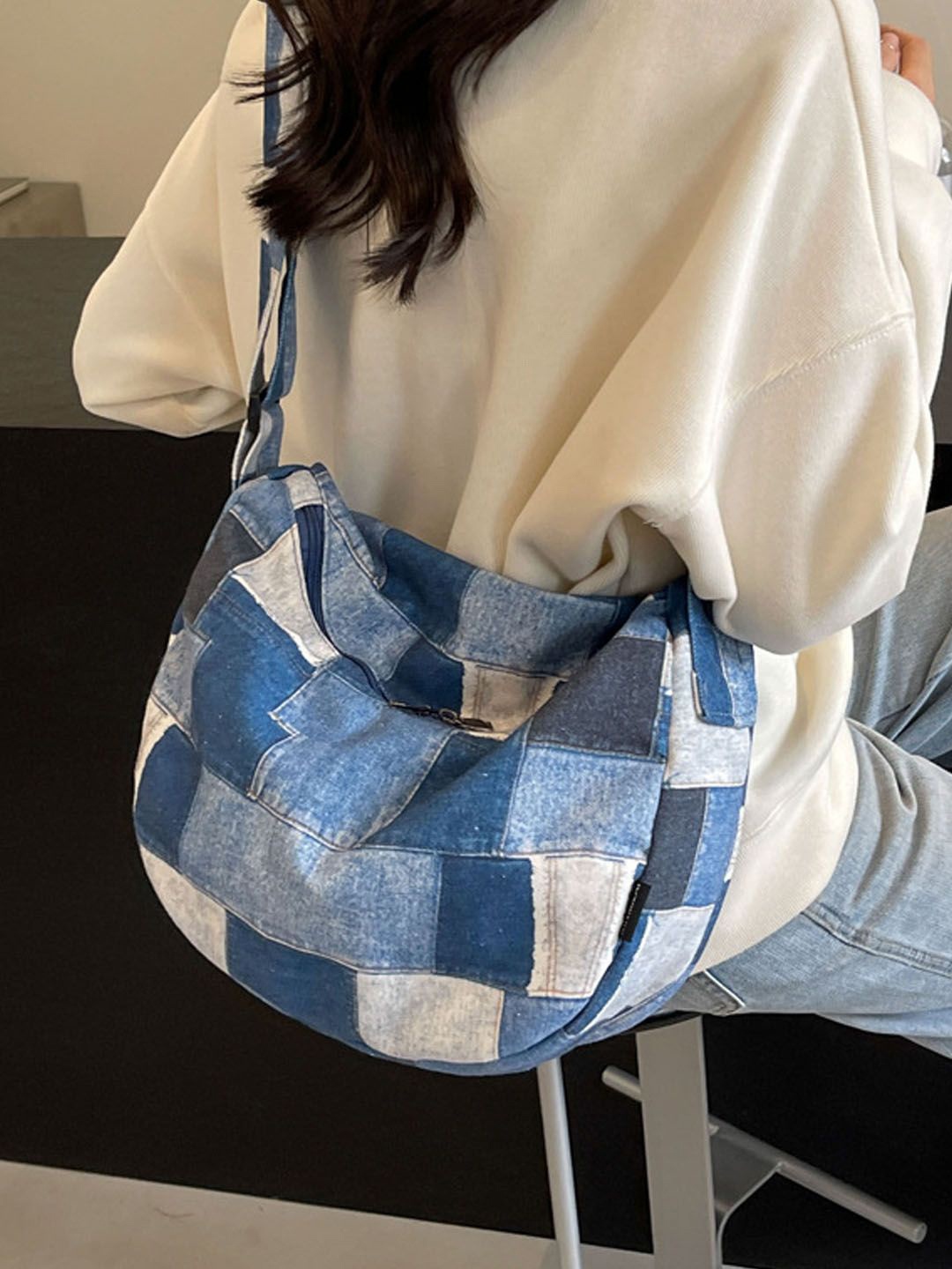 

StyleCast Checked Structured Handheld Bag with Fringed, Na