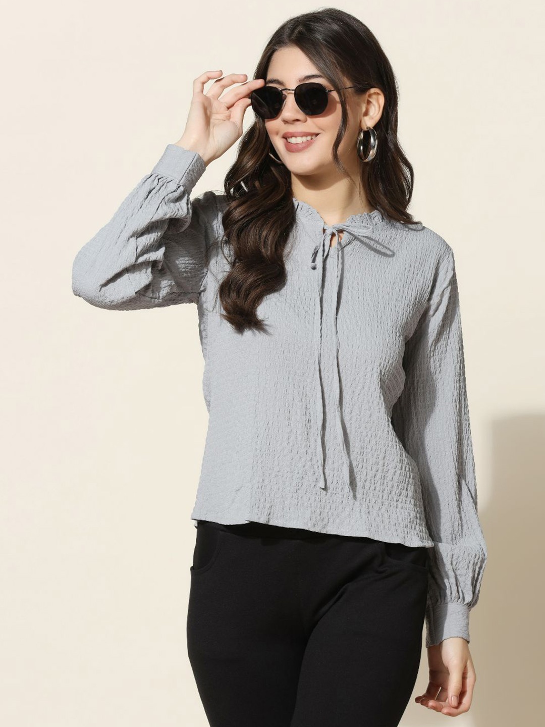 

Oh Rare Striped Cotton Top, Grey