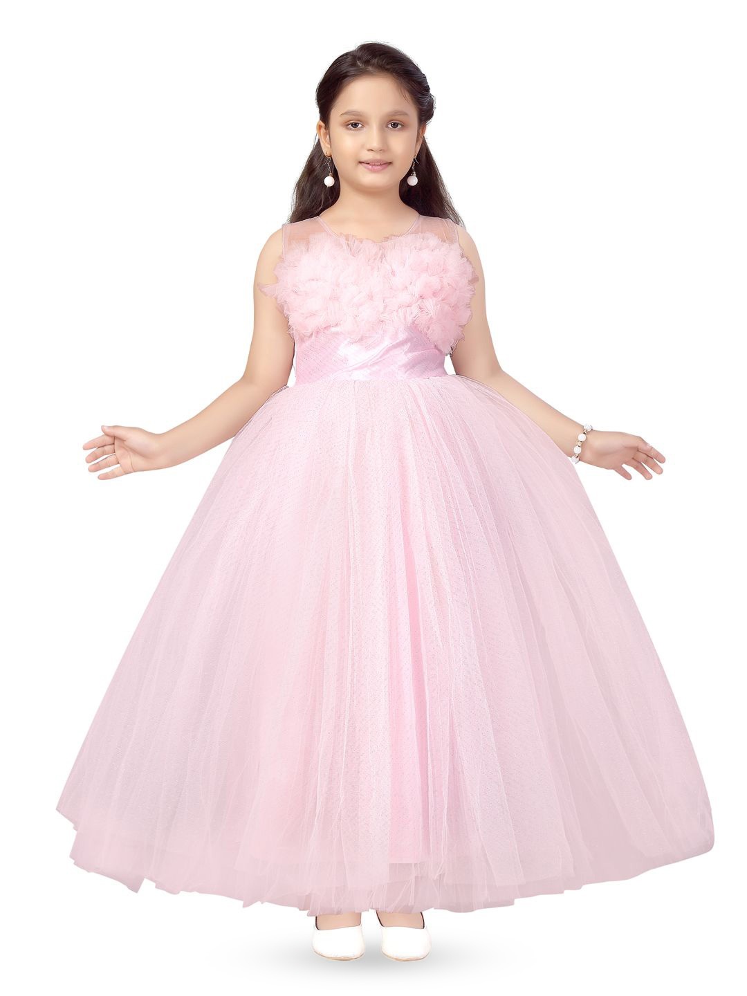 

HERE&NOW Embellished Net Fit & Flare Maxi Dress, Pink