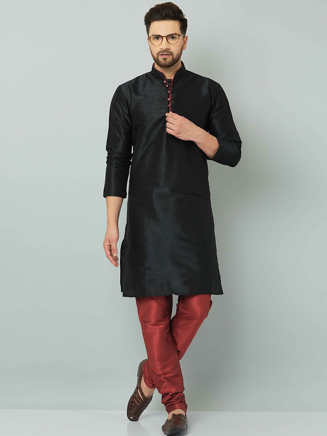 

LEMONX Men Regular Pure Silk Kurta with Pyjamas, Black