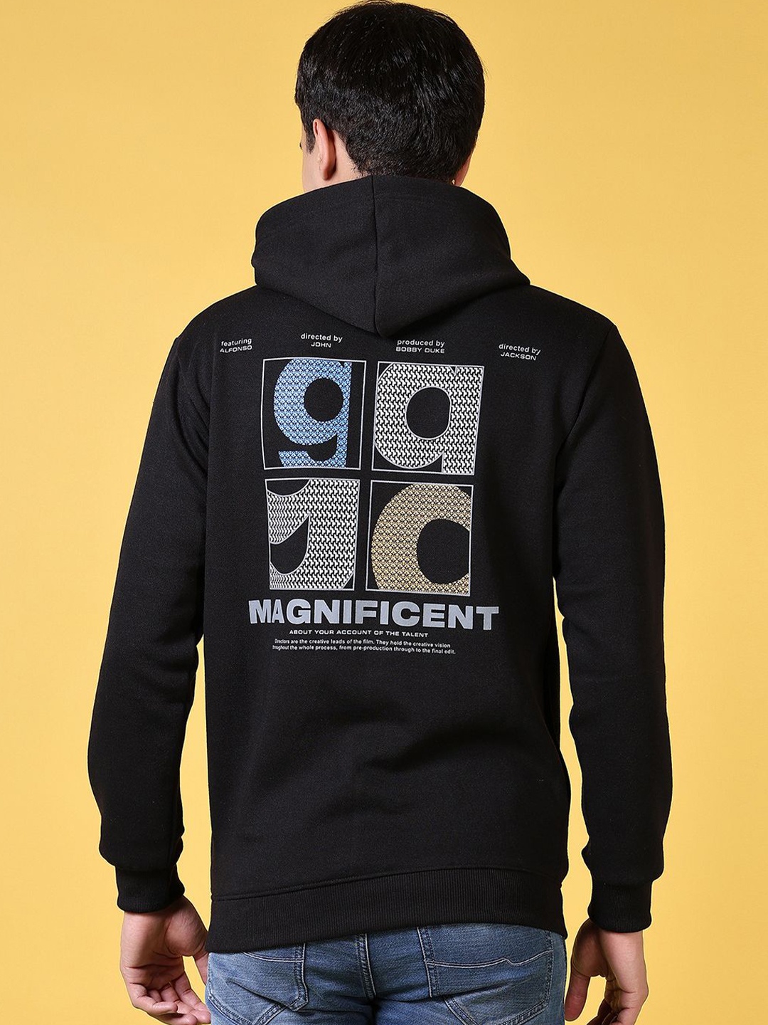 

V-Mart Men Printed Hooded Sweatshirt, Black