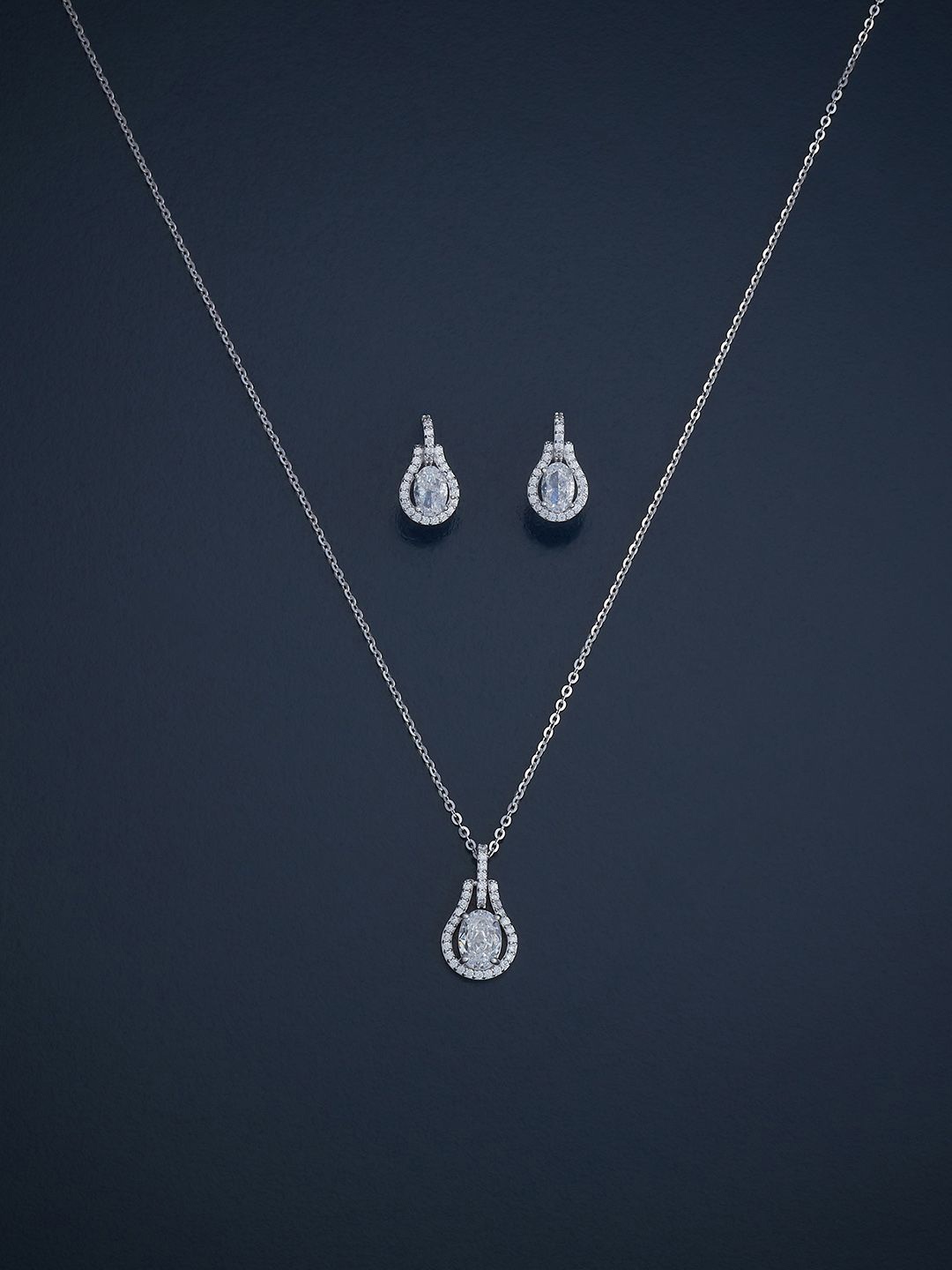 

Kushal's Fashion Jewellery Silver Rhodium Plated CZ Stone Studded Jewellery Set, White