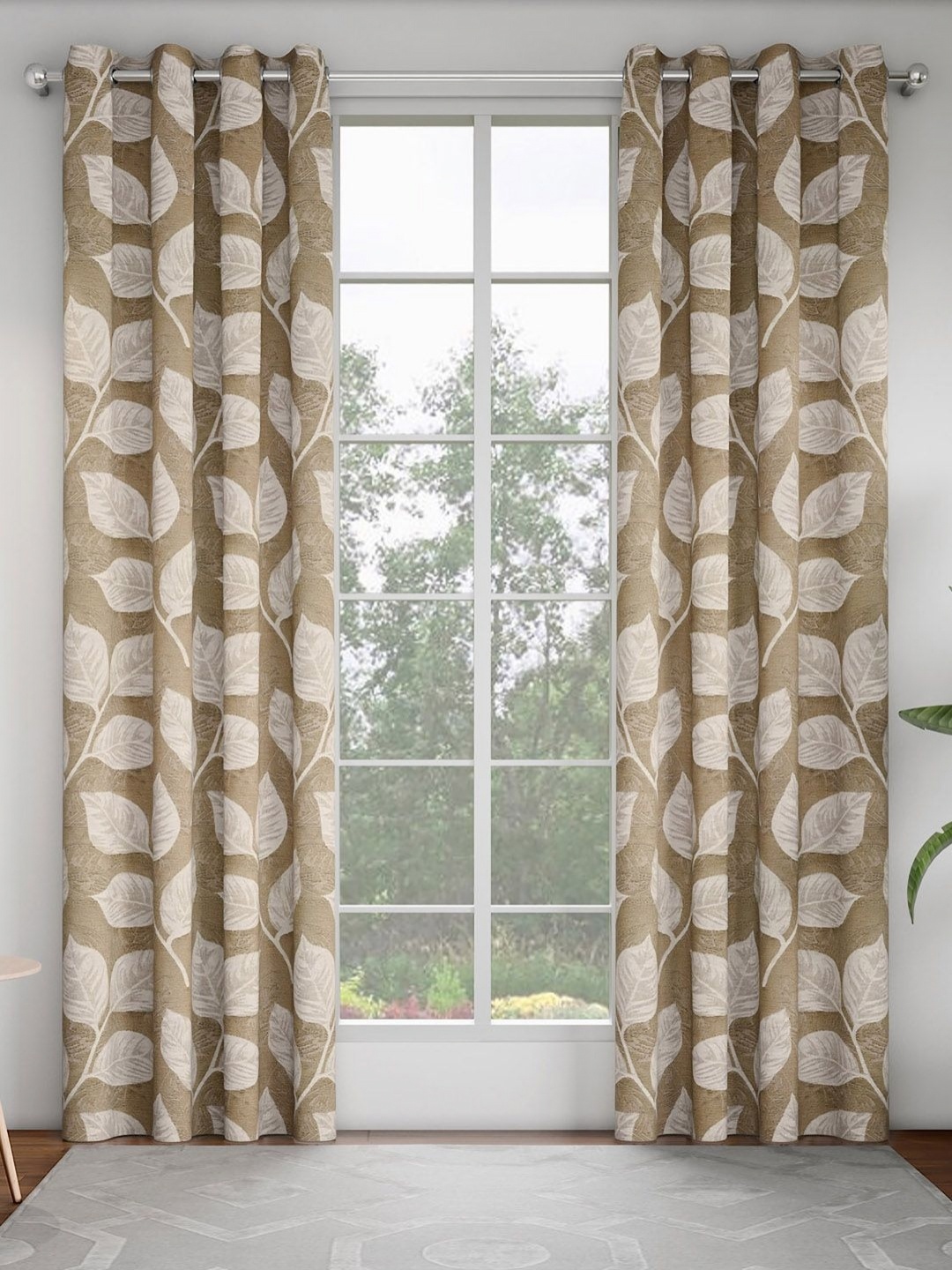 

GM Brown & Beige Set of 2 Floral Room Darkening Door Curtain