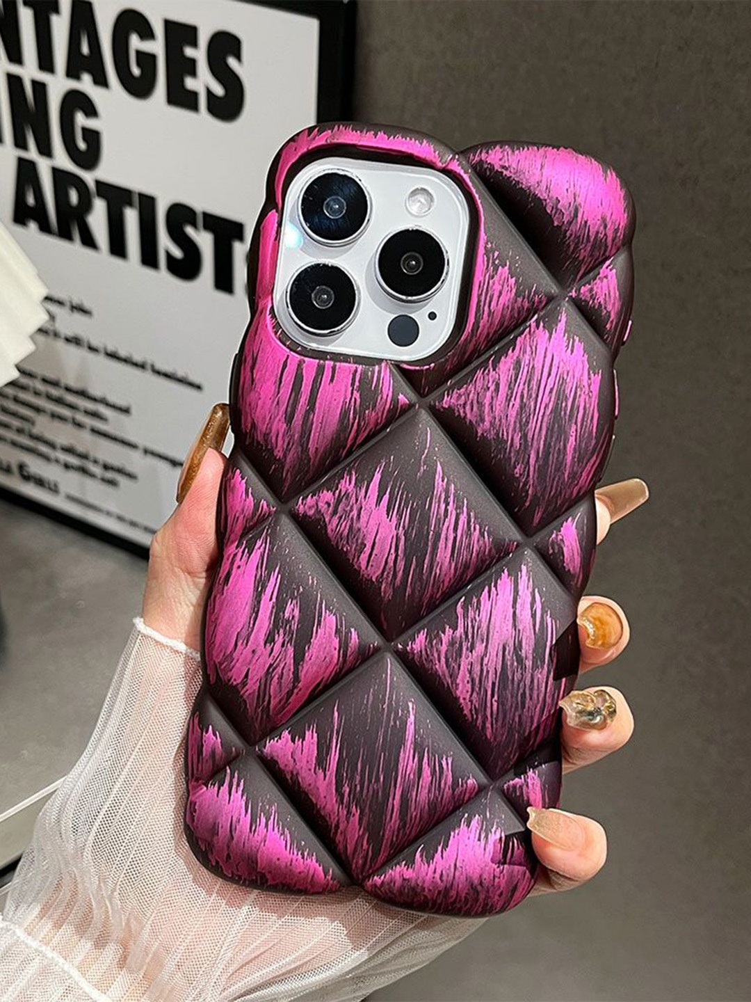 

Luxury Kase Geometric Printed iPhone 13 Pro Max Back Case Mobile Accessories, Pink
