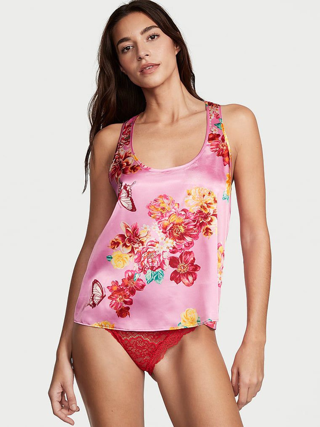 

Victoria's Secret Printed Satin Racerback Tank, Pink