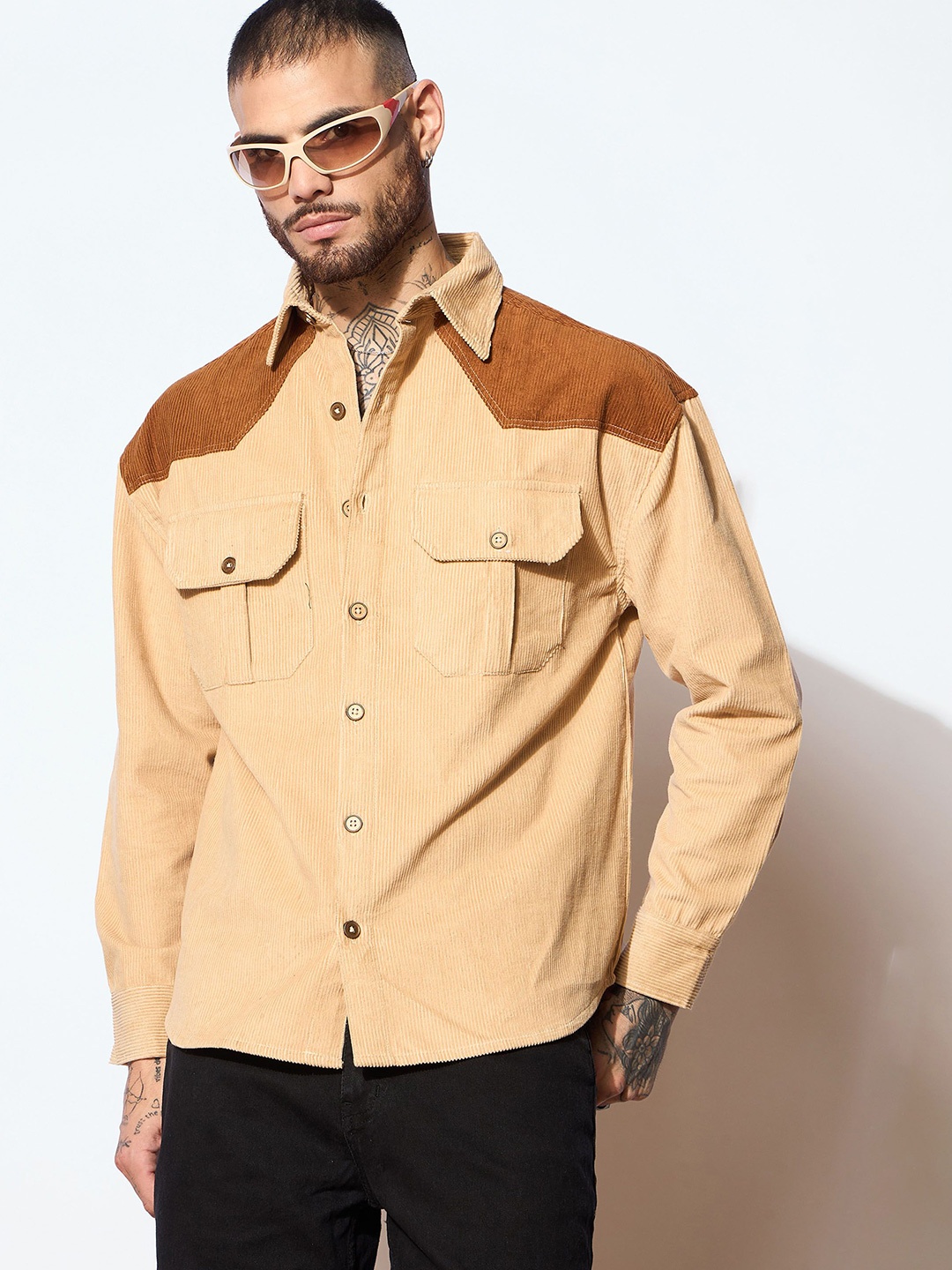 

MASCLN SASSAFRAS Men Opaque Casual Shirt, Beige