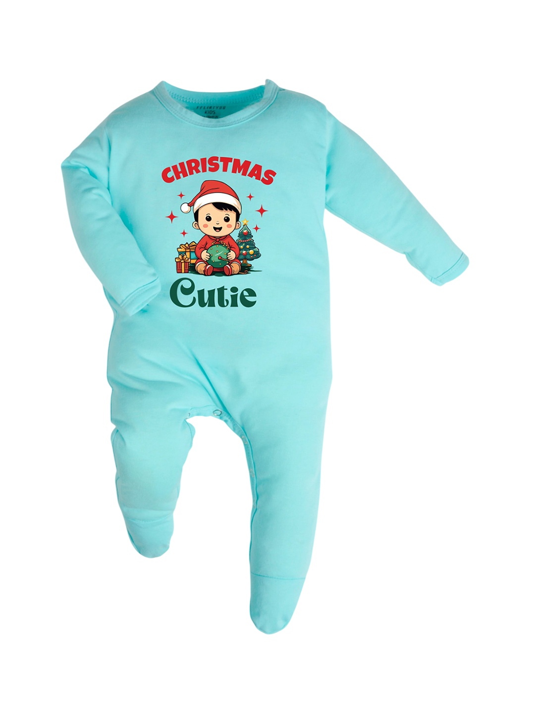 

FFLIRTYGO Infants Printed Pure Cotton Sleepsuit, Turquoise blue