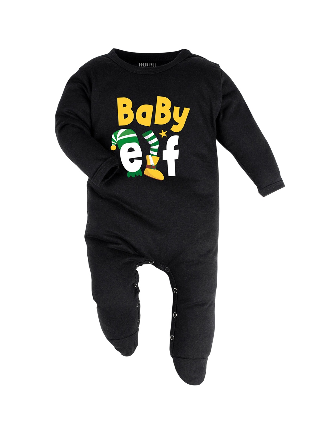 

FFLIRTYGO Kids Printed Pure Cotton Sleepsuit, Black