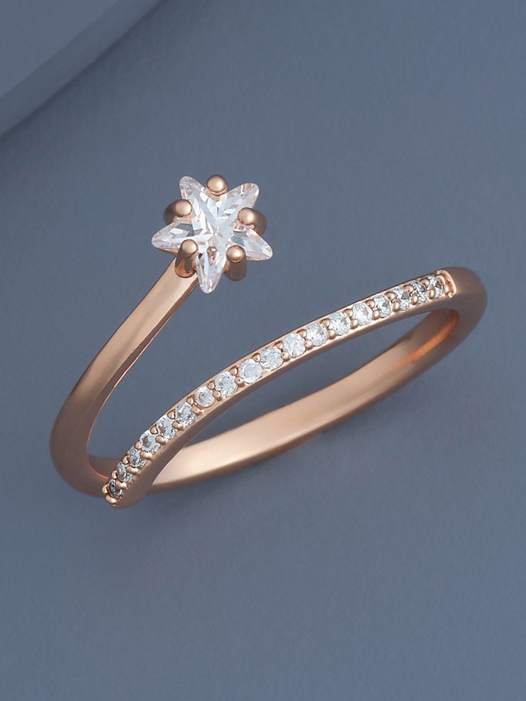 

Kushal's Fashion Jewellery Rose Gold-Plated CZ Stone-Studded Adjustable Finger Ring