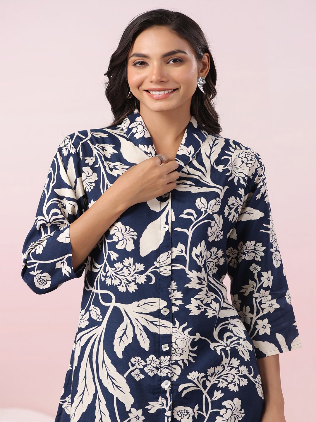 

JISORA Printed Top & Palazzos Co-Ords, Blue