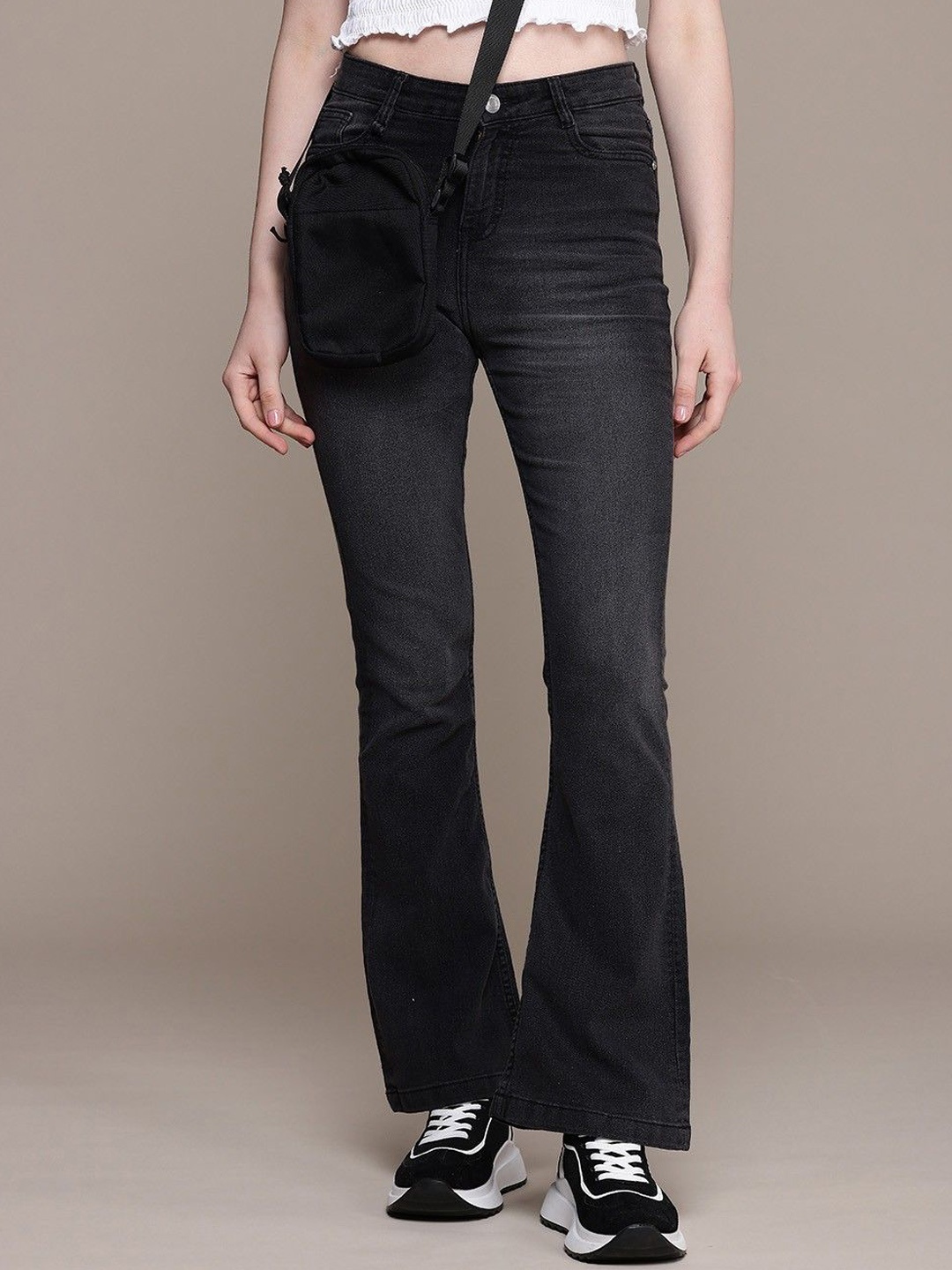 

The Roadster Lifestyle Co Women Cotton Flared Fit High Rise Jeans, Black