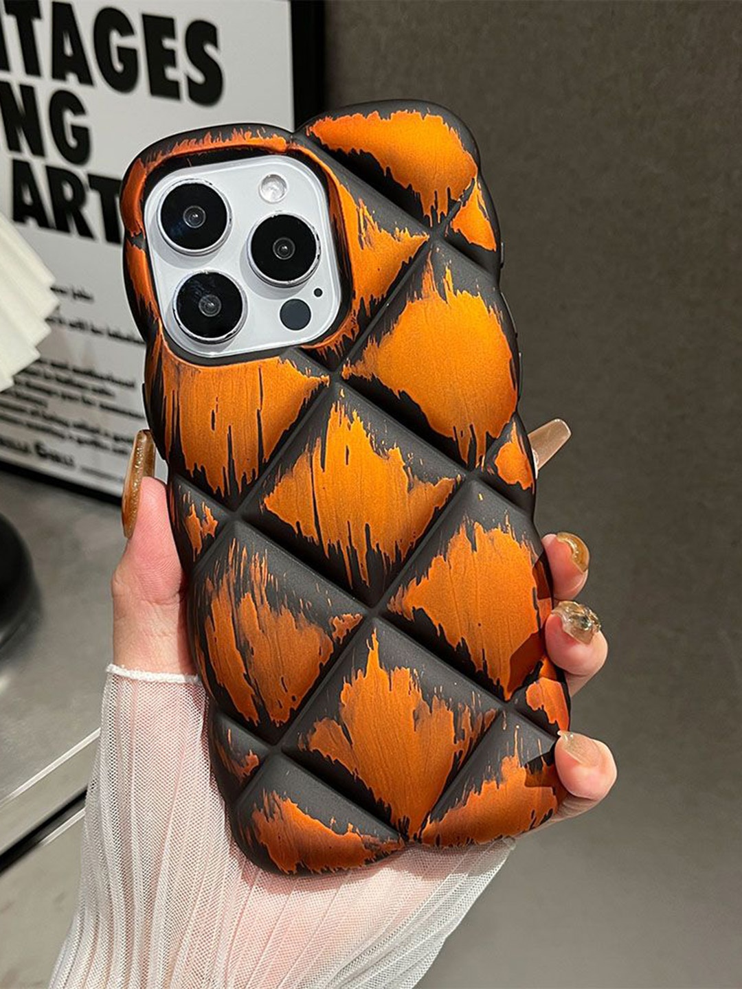 

Luxury Kase Abstract Printed iPhone 15 Pro Max Back Case Mobile Accessories, Orange