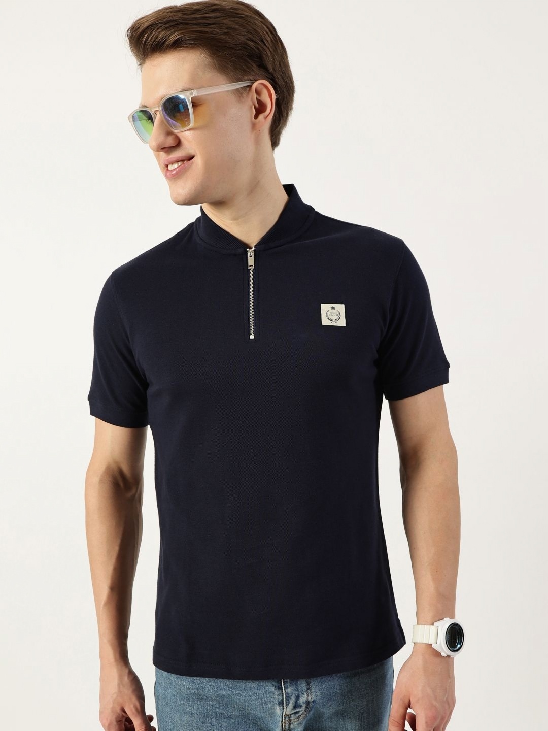 

Thomas Scott Men Mandarin Collar T-shirt, Navy blue